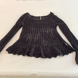 Free People Dark Gray Crochet Bell Sleeve Sweater